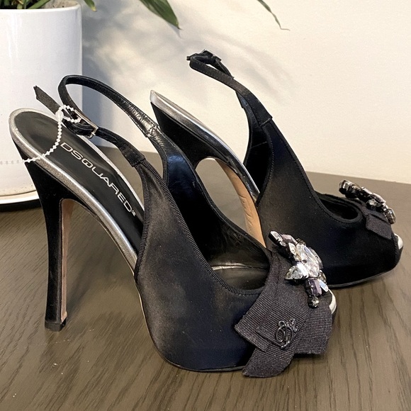 💕 DSQUARED2 Gemstone Crystals Embellished Black Italy Stiletto High Heels Sz 7 - Picture 3 of 16